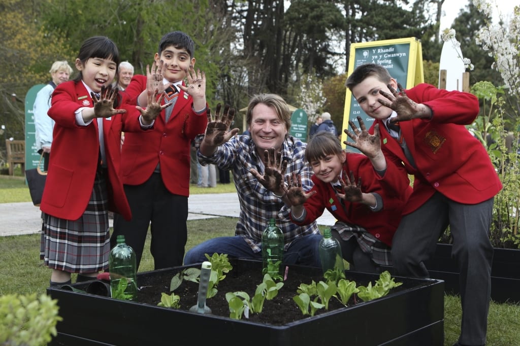 Getting our hands dirty at an RHS school garden in Cardiff