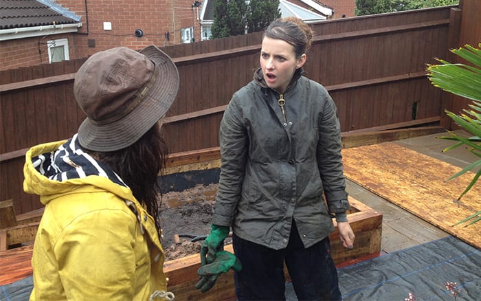 Frances Tophill and Katie Rushworth on Love Your Garden in the rain