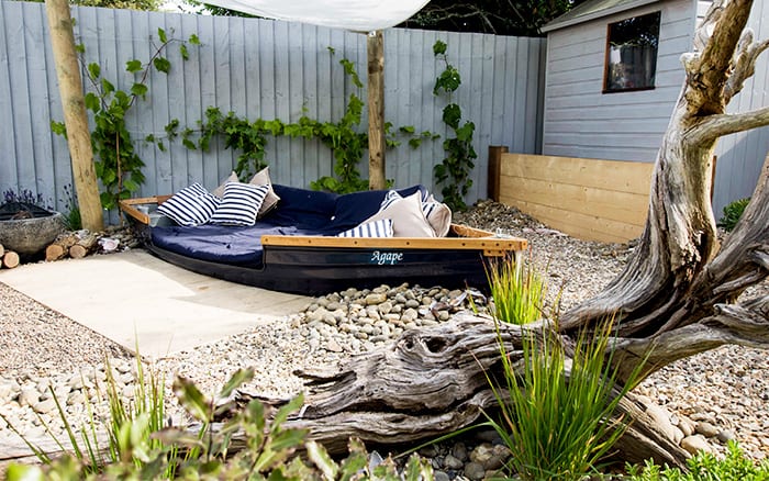 Boat in seaside garden in Devon for series 4 Love Your Garden on ITV