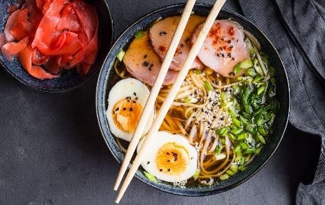 Ramen soup with spring onions