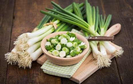 Spring onions in a bowl
