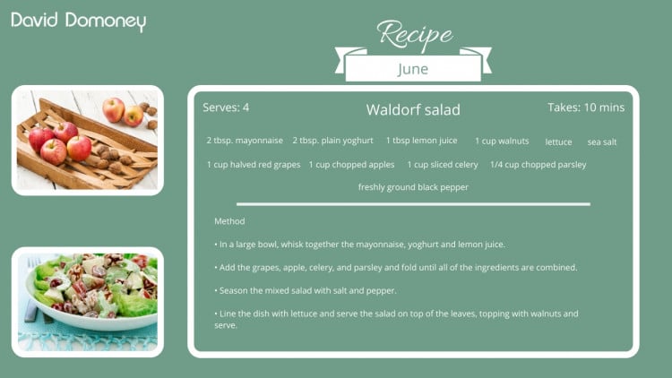 Waldorf salad recipe card