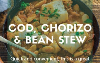 Cod chorizo and bean stew recipe card