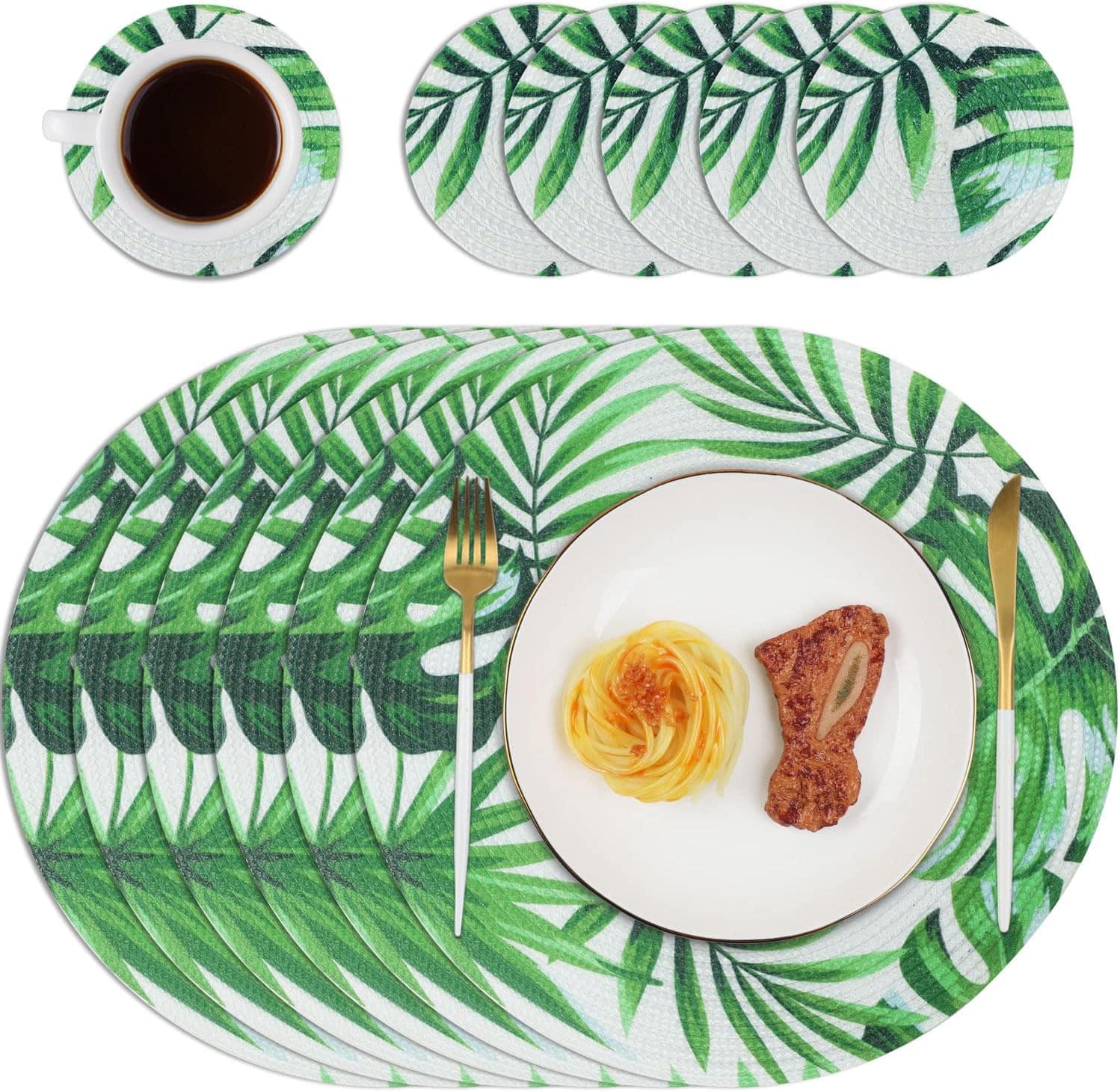 6 Pcs Round Placemats, Washable Vinyl Placemats Anti-scald